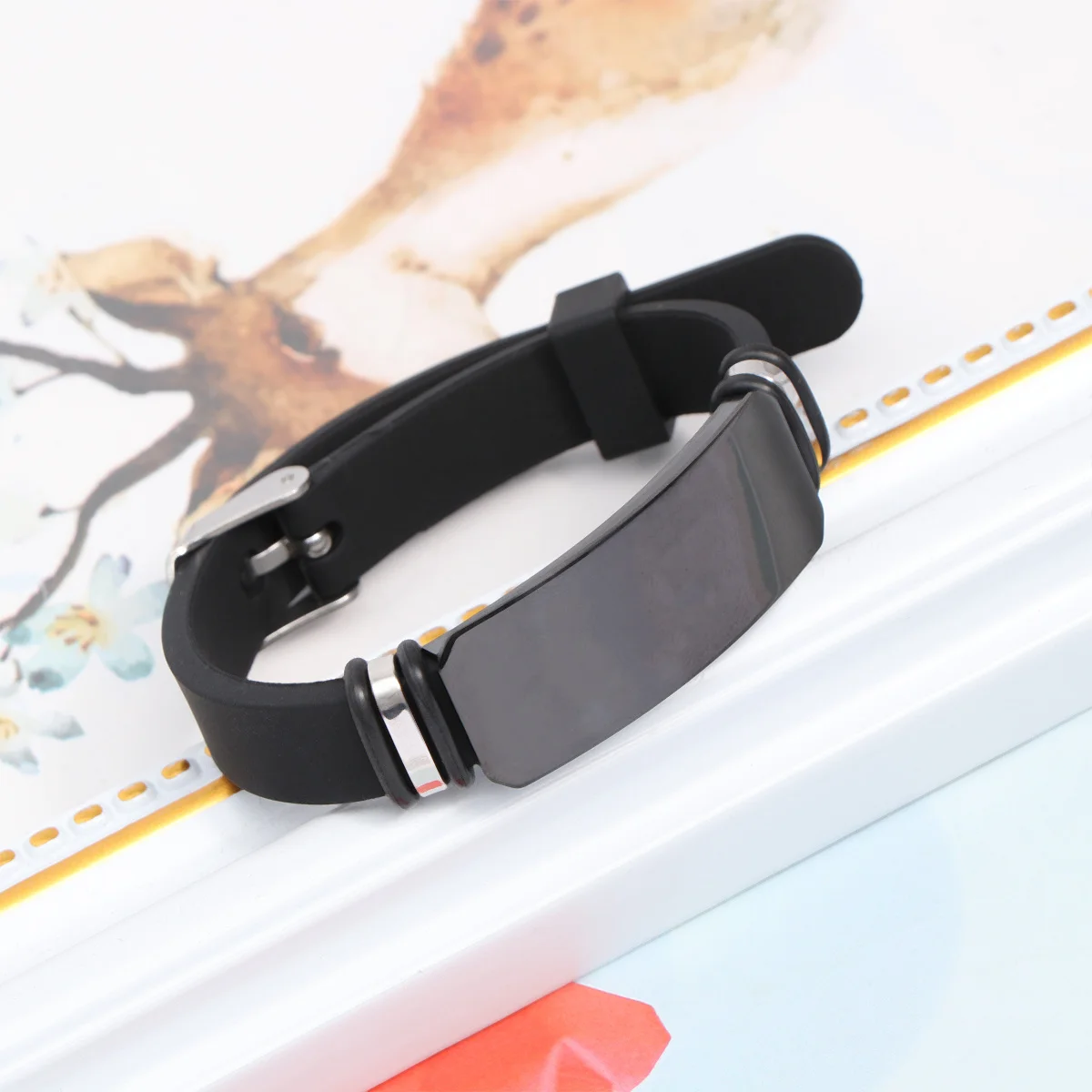 

Stainless Steel Curved Card Black Rope Bracelet Fashion Wrist Band Trendy Wrist Jewelry Daily Wear Holiday Party Gift