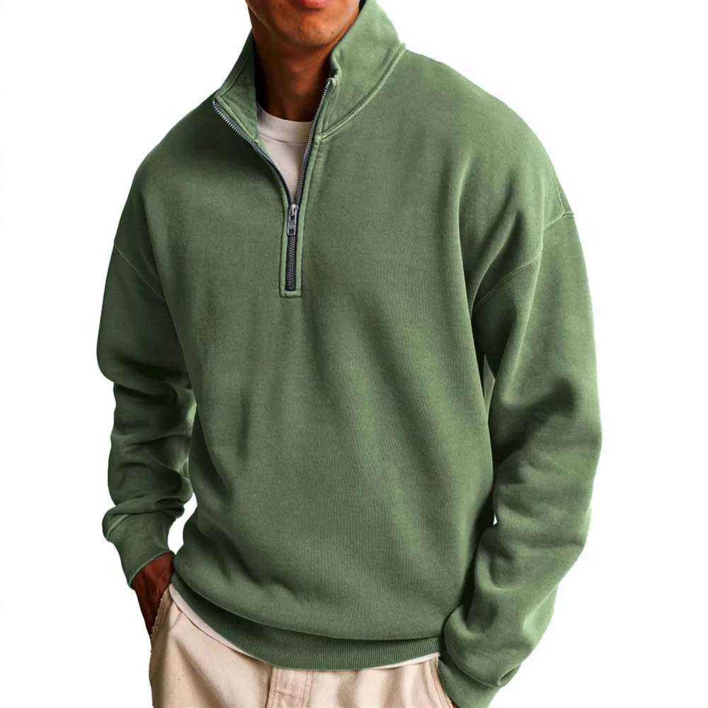 الخريف الشتاء الرجال نصف البريدي الوقوف الياقة طويلة الأكمام هوديي أزياء رياضية Soild البلوز البلوز