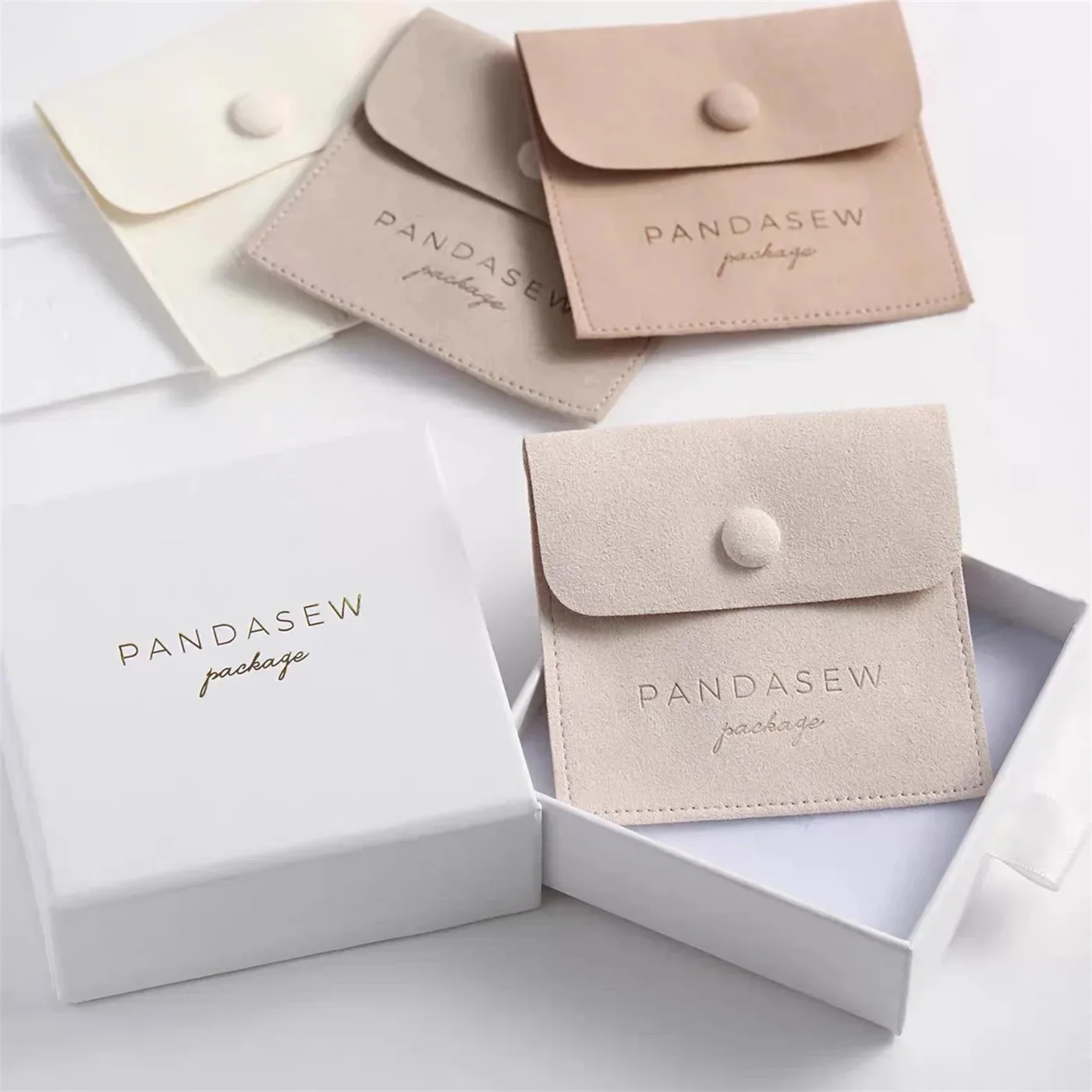 

100 Customized Logo Snap Button Velvet Bag Jewelry Pouches Personalized Small Packaging Drawstring Microfiber Ring Gift Bags