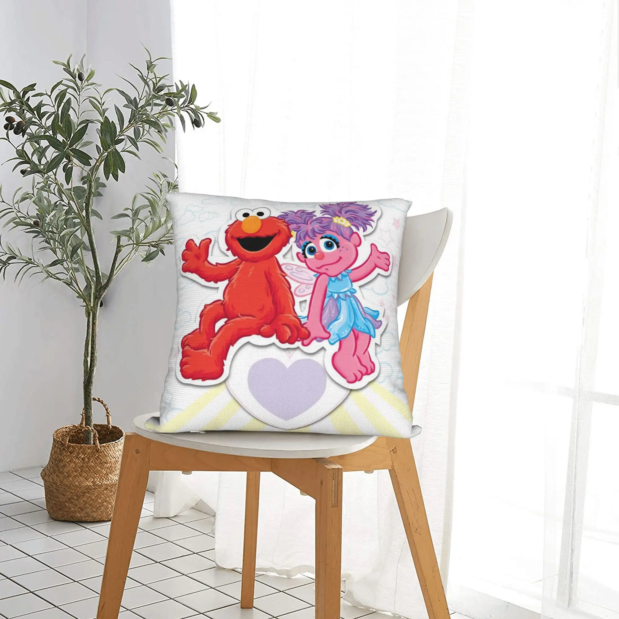 Sesames Streets Cartoon Square Pillow Case Elmo Abby Cushion Covers Customized Polyester Decor Pillowcase for Car 40x40cm