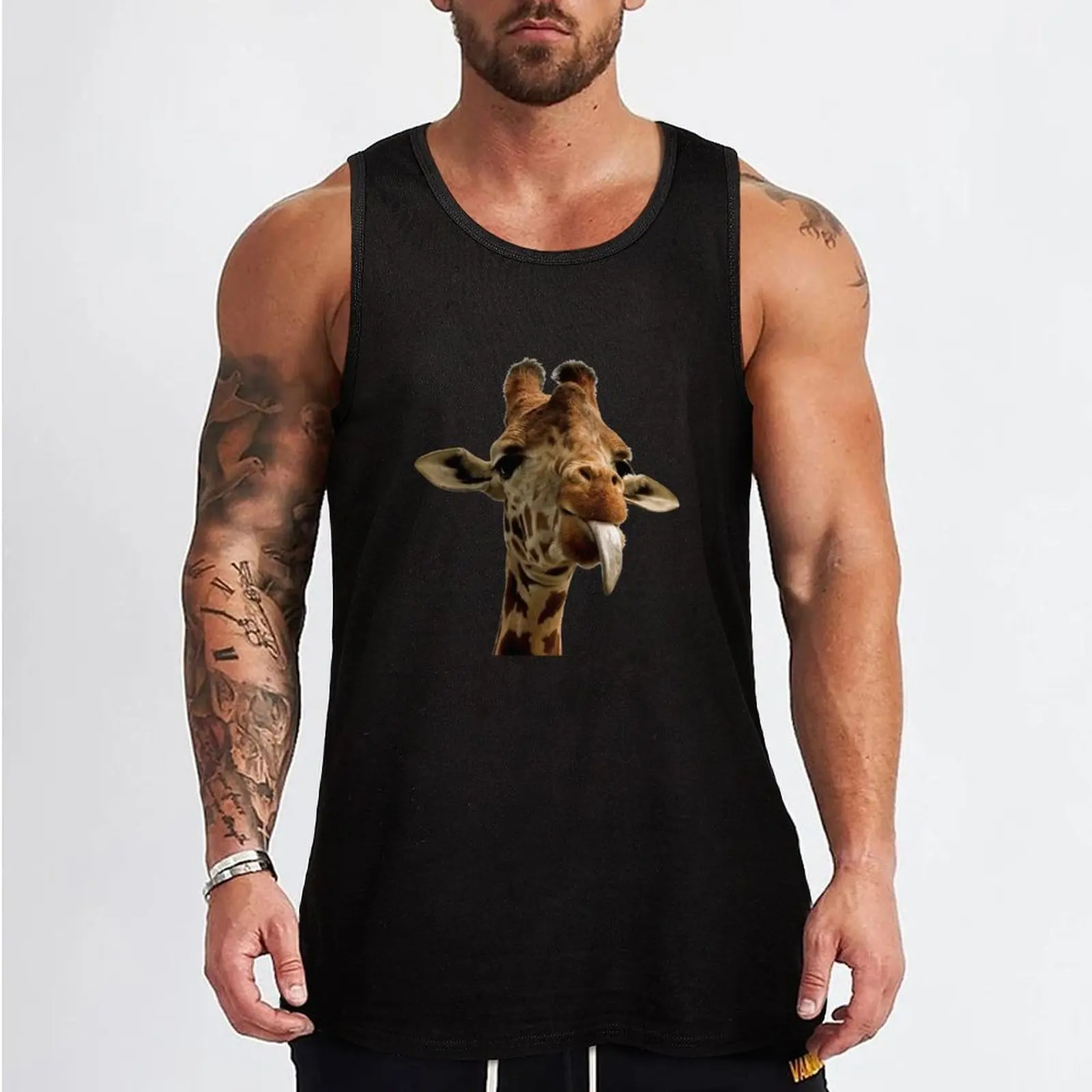 giraffe, art, animals, tongue Tank Top Performance Athletic Tank Top Workout Running Shirt