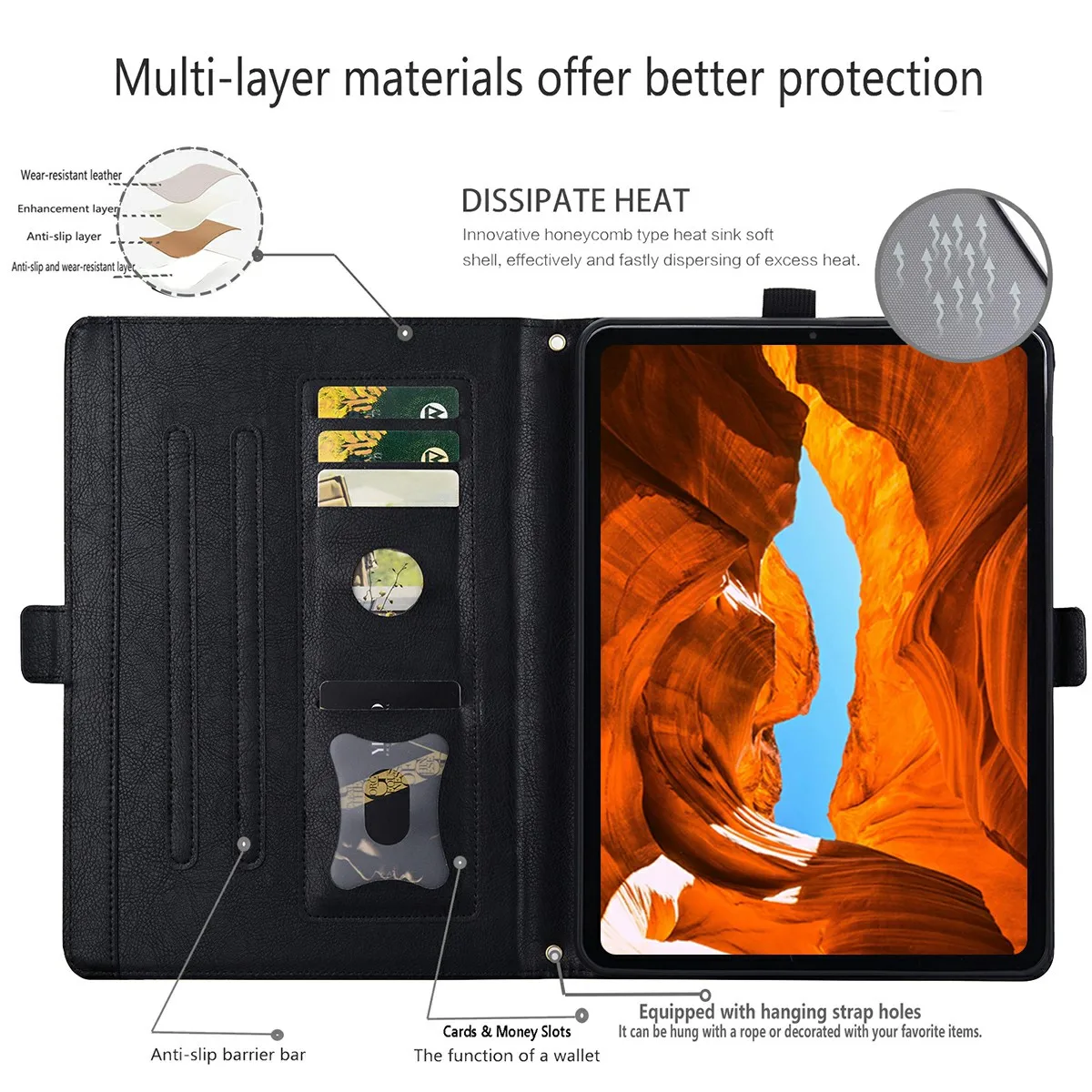 For iPad 10.2 (2021)  /  (2020)  /  (2019)  /  Air 10.5 inch (2019) Case Front Pocket Business Leather Tablet Cover with Card Ho