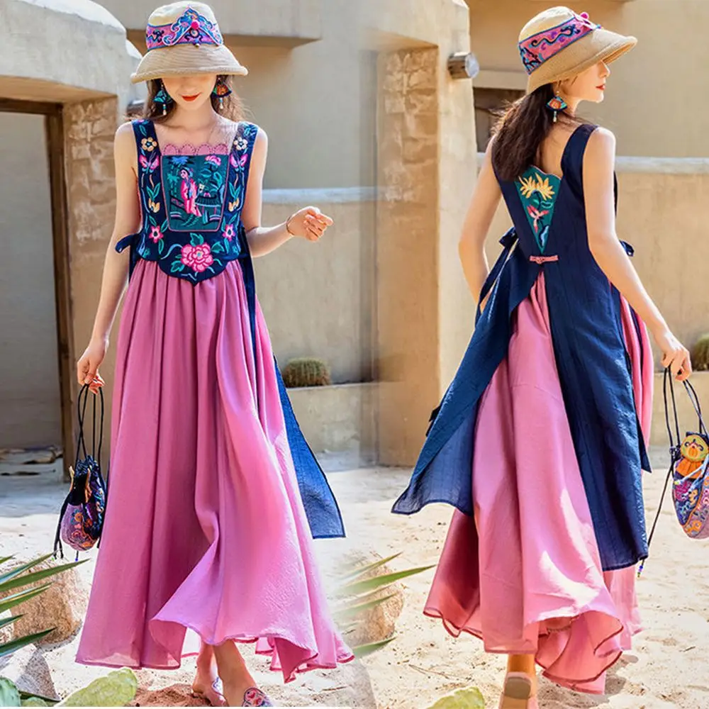 2024 fashionable ethnic style robe set chinese style exquisite embroidery irregular design vest fairy strapless suspended dress