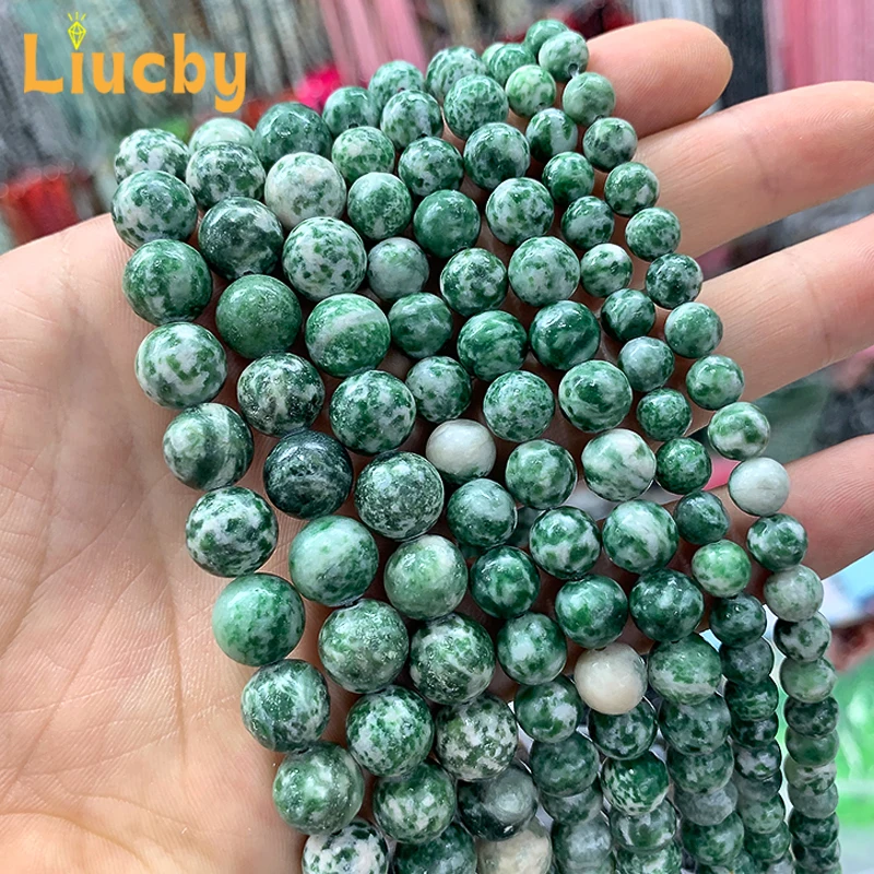 Naturstein grüner Fleck Stein perlen für Schmuck machen DIY Frau Hands chnur halbe Kette Zubehör Geschenk 15 "Zoll 4/6/8/10/12mm – Detail 3