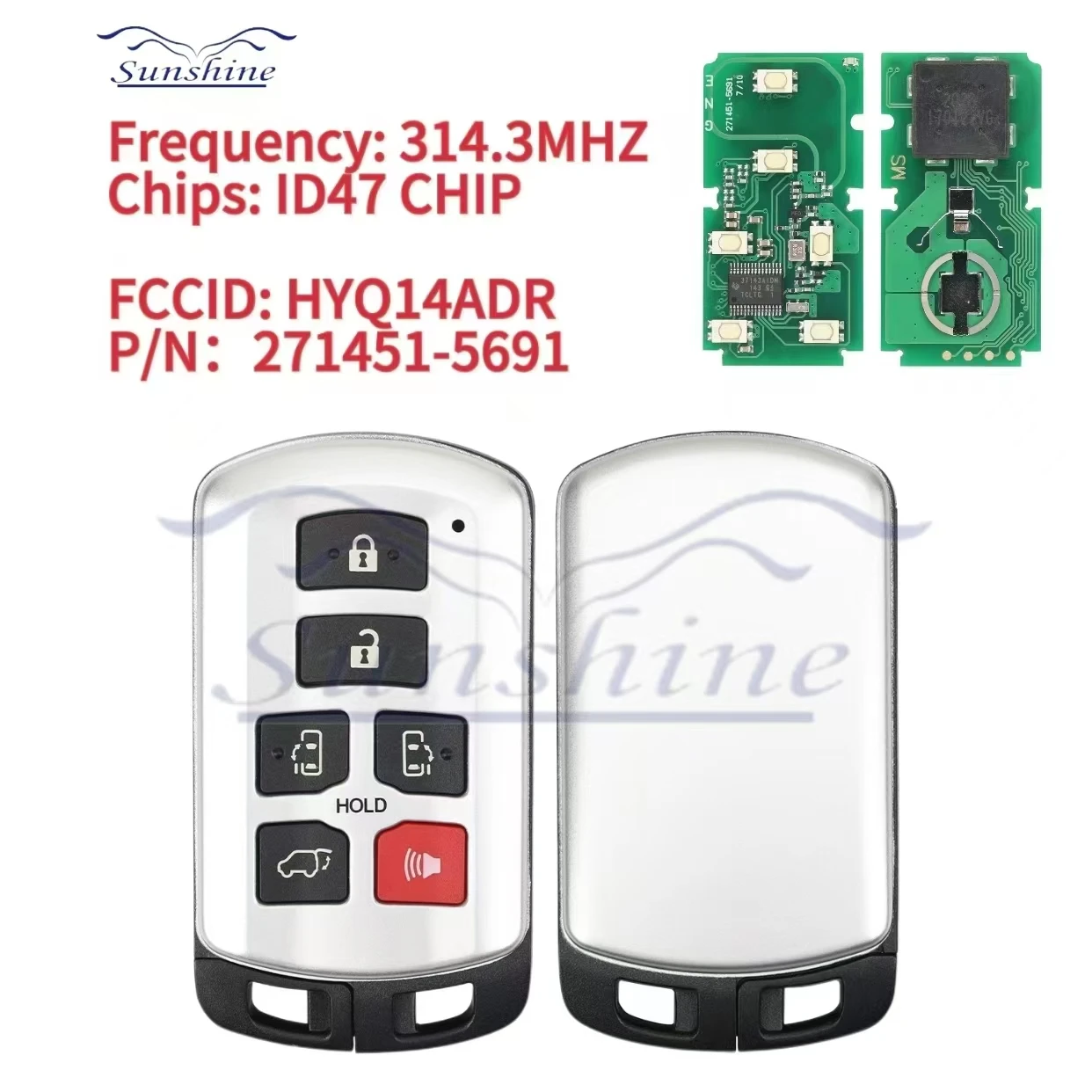 Sunshine car key HYQ14ADR 6 Button Smart Remote Key 314.3MHz ID74 Chip For Toyota Sienna 2011 2012 2013 2014 2015 2016 2017 2018