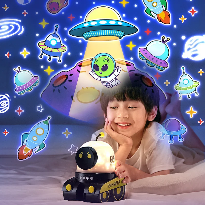 Kinderen Favoriete Cadeau Cartoon Robot Auto Projectie Lamp Dromerig Sterrenuniversum Dier Vakantie Projector Nachtlampje Met Bt Speaker