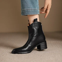 Buty damskie Genuine Leather Rear Zipper Autumnn Chelsea Boots 5cm Thick High Heel Pointed Toe Casual Short Boots Retro Shoes