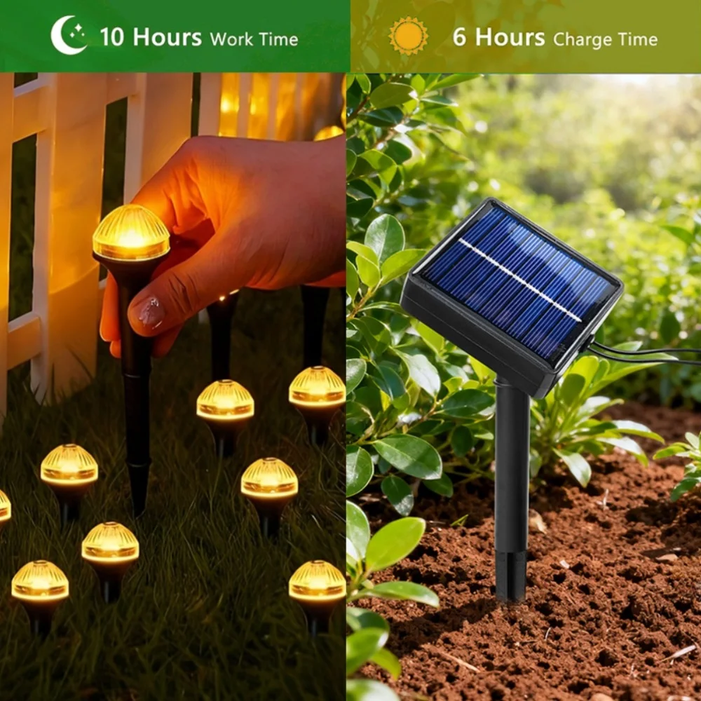 Upgrade Version 1 Comes with 10/20 Solar Garden Lights and Solar Mushroom-Shaped Corridor Lights. It Has 8 Lighting Modes and a Waterproof Rating of IP44. It Is Suitable for Use in Lawns, Courtyards, Gardens, Villas, Sidewalks, Camping, Christmas Dec - view 2
