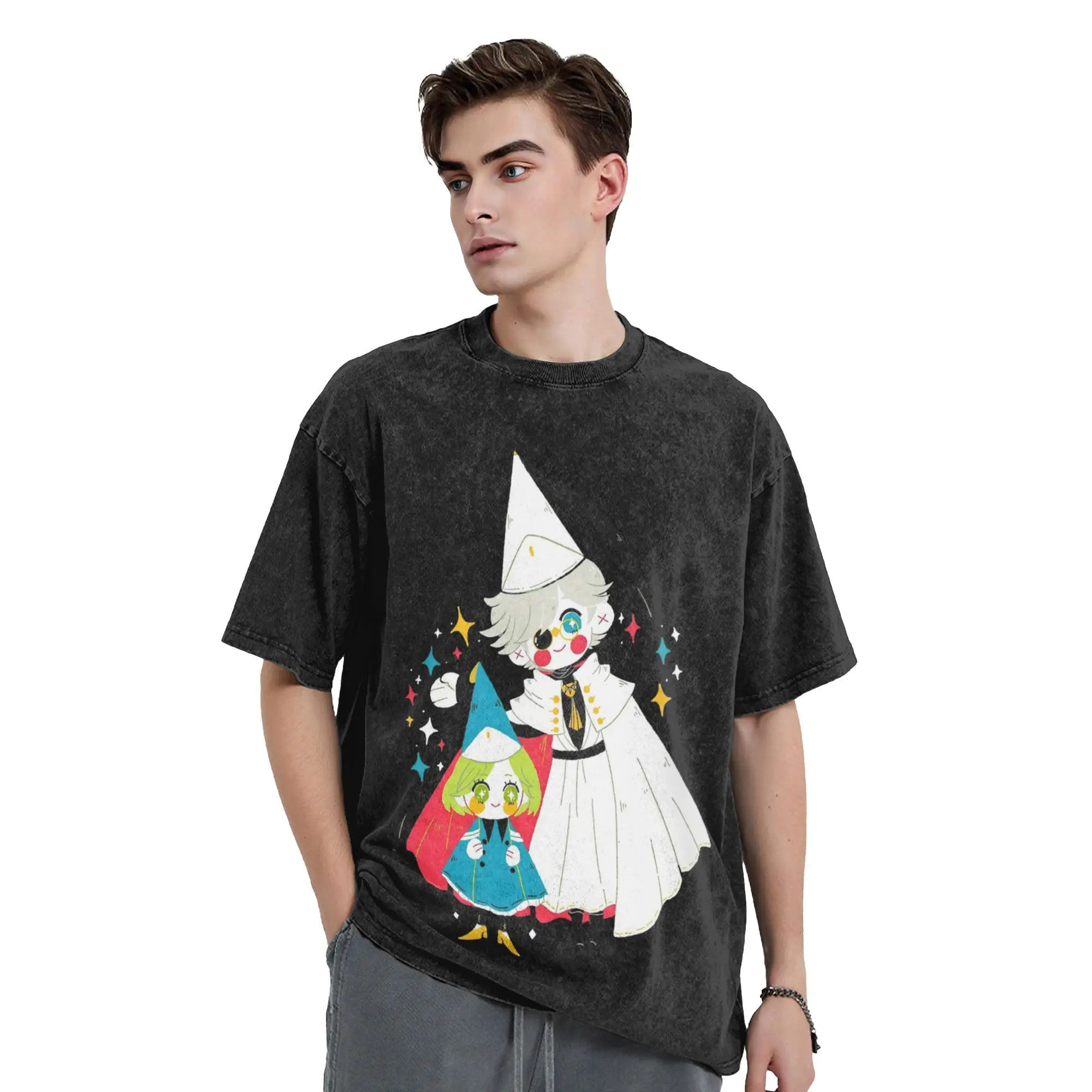 Qifrey And Coco Witch Hat Atelier Anime Washed T Shirt Streetwear  Vintage T-Shirt Tees Men Women Short Sleeve Harajuku Printed