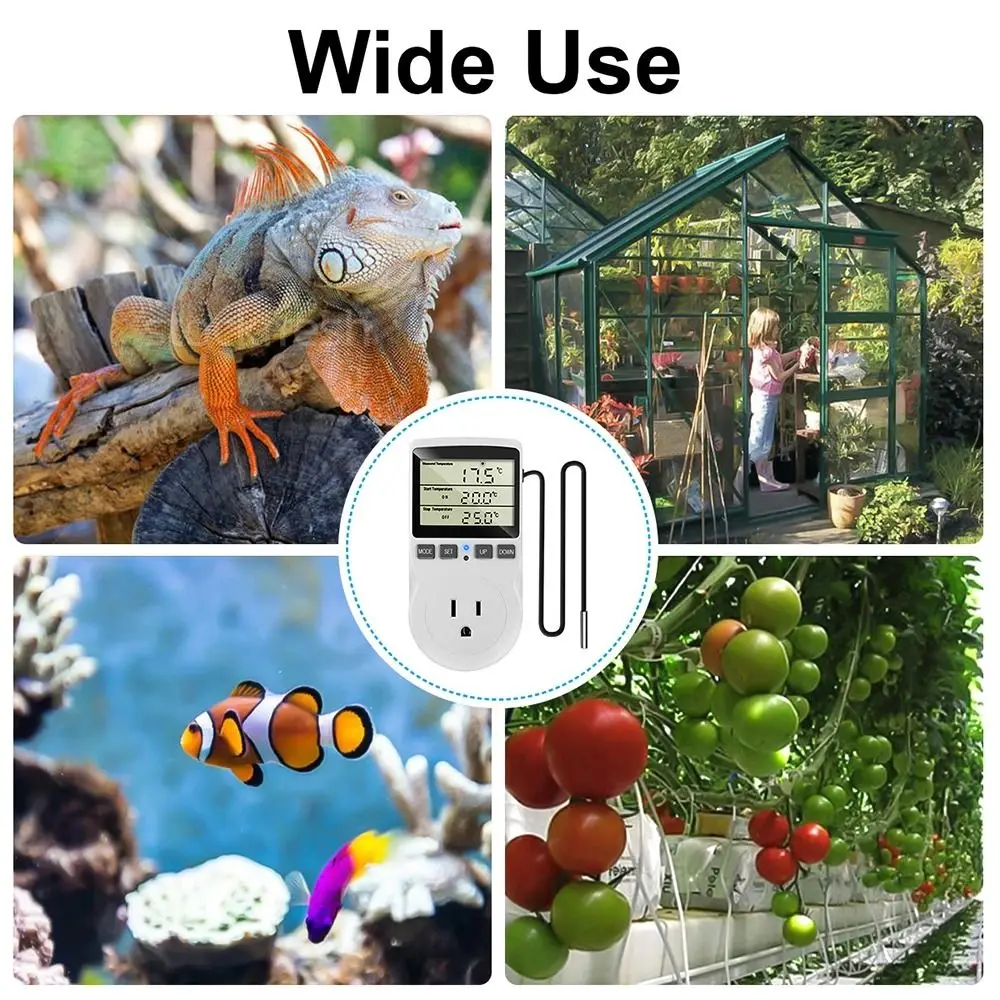 Soket Timer Digital dengan Desain Ringkas, Pengontrol Suhu, Sensor Probe, dan Thermostat