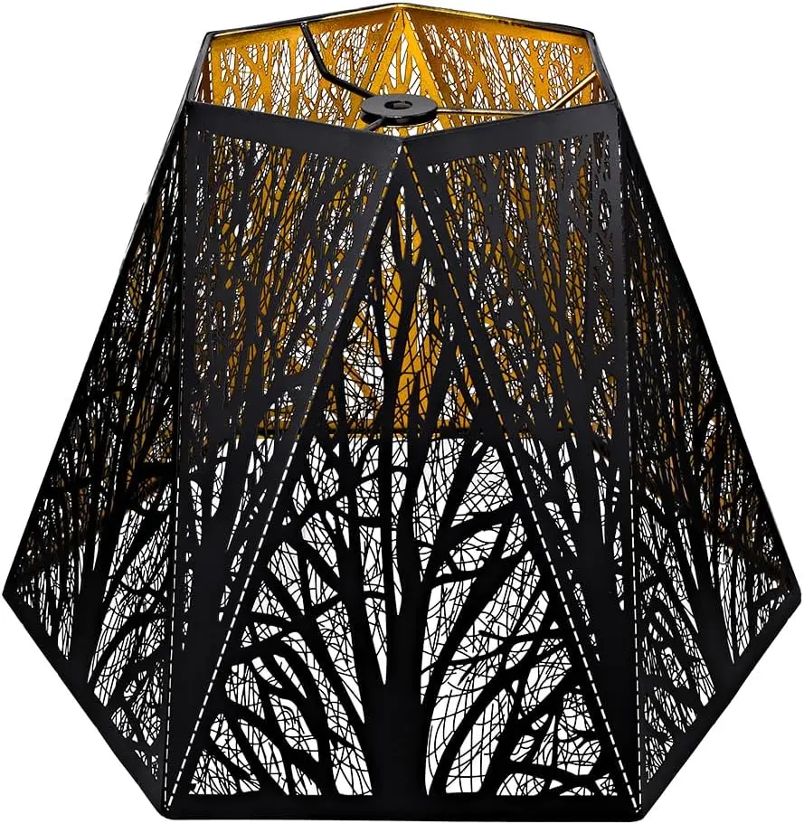 

Medium Modern Style Lamp Shades with Multiple Sides, Metal Lampshade with Pattern of Trees for Table Lamp and Floor L