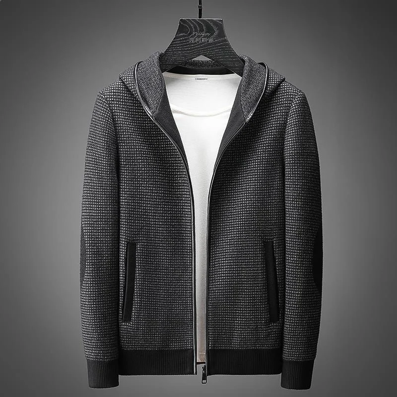 

Faionable Plaid Hooded Jaet Men's Outerwear Spring Autumn New Sle Zipper Coat Youth Slim Fit Long Sve Casual Wear