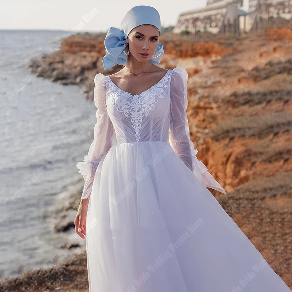 Wunderschöne elegante Frauen Brautkleider Spitze lange Ärmel flauschige Tüll Prinzessin Brautkleider Bankett Prinzessin Vestidos de Novia