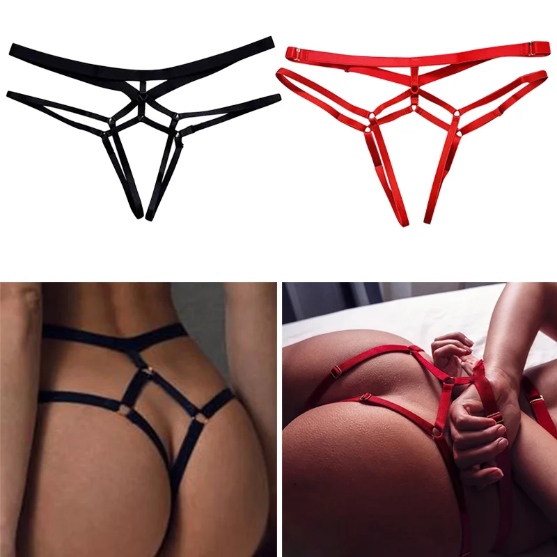 2023 Sexy Women Bandage Hollow Out Thong Panties Lingerie T Back Transparent Lingerie Ladies Open Crotch Toy Panties Underwear