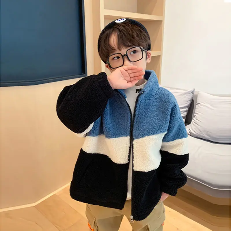 

Children's Lamb Wool Coat Boys and Girls Baby Polar Fleece plus Velvet Thick Winter Clothes Furry Sweater Cotton-Padded Coat