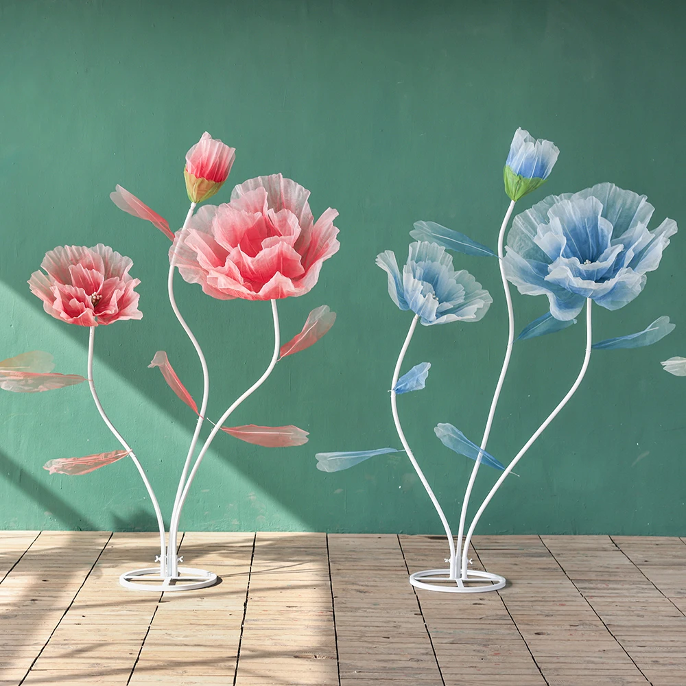 

Yarn Spinning Flowers Birthday Party Stage Road Lead Flores Gigantes Decor Big Gauze Colors 3 Heads Artificial Giant Flower
