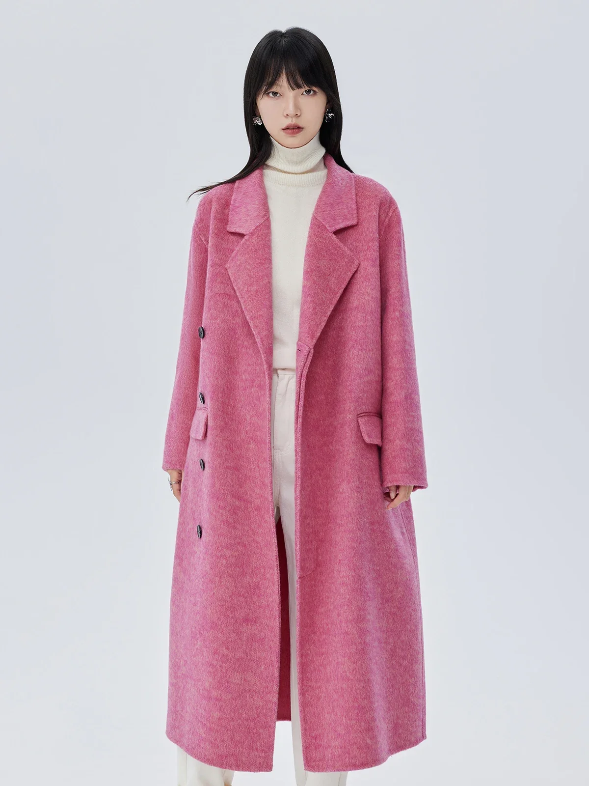 

Wool long suit collar double-sided woolen coat high-end rose red loose coat women's new popular winter