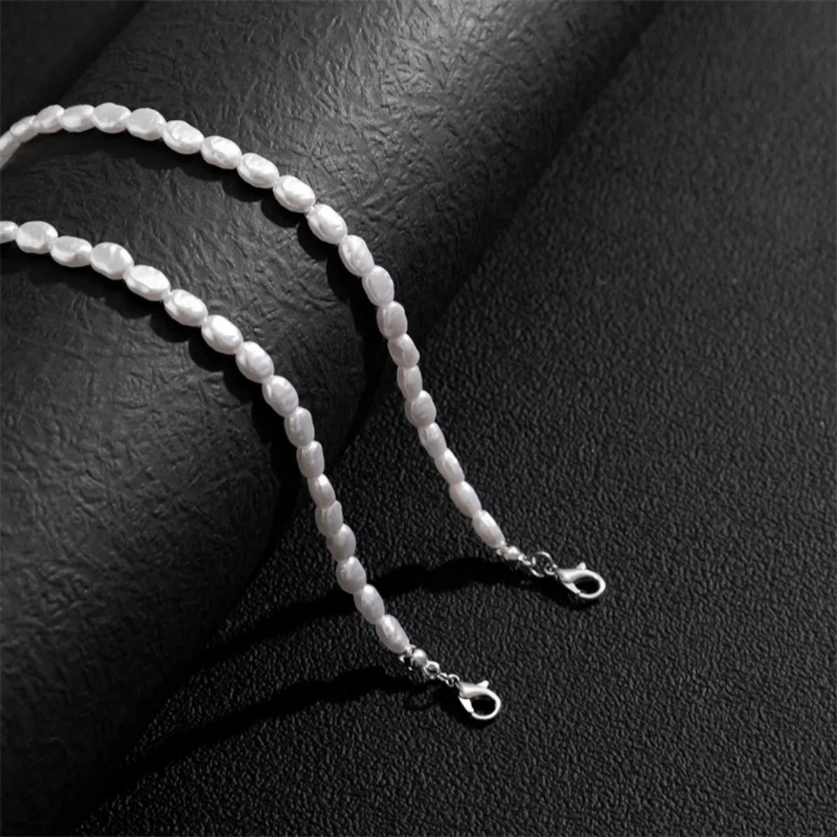 Boho Handmade Imitation-Pearl Chain Necklace Bracelet for Men Trendy Vintage Clavicle Chain on Neck Jewelry Set New Steampunk image 5