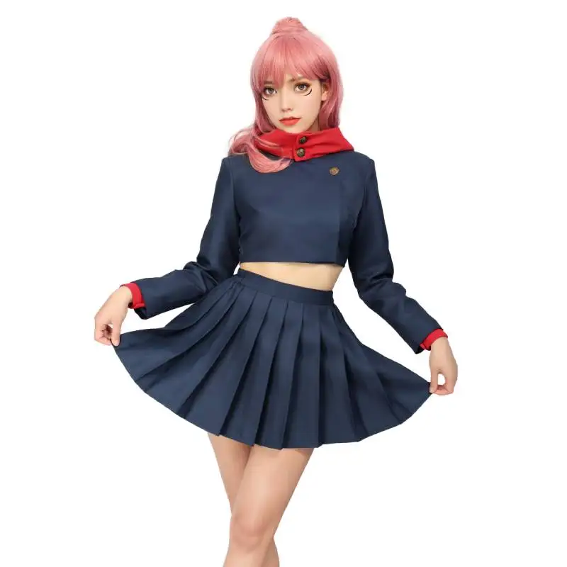 WENAM Itadori Yuji Costume versione femminile Set Itadori Yuji giacca con cappuccio uniforme gonna a vita alta per le donne Costume di Halloween