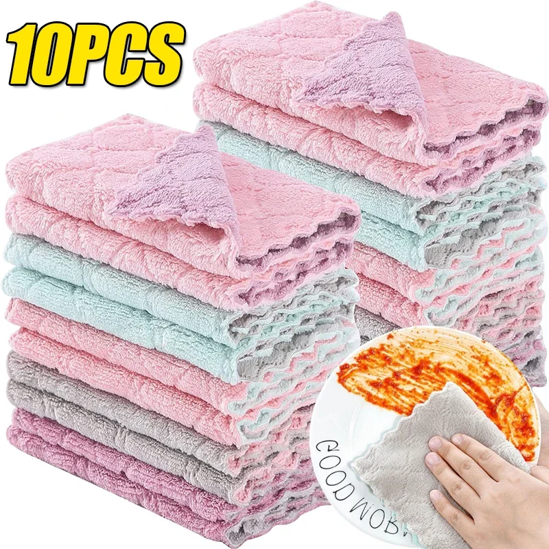 10/1Pcs Double Sided Cleaning Cloth Absorbent Microfiber Towel Furniture Glass Dish Washing Wipe Cloth Kitchen Non Stick Oil Rag