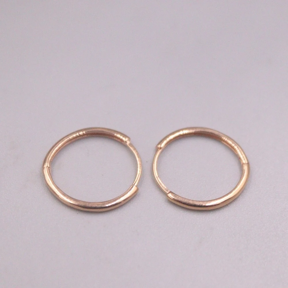 Real Pure 18K Rose Gold Hoop Women 13.5mm Glossy Circle Earrings 0.74g