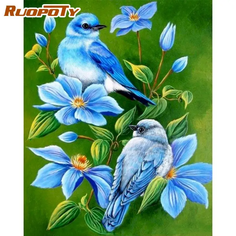 

RUOPOTY Frame Blue Flowers DIY Painting By Numbers Modern Acrylic Paint By Numbers Handpainted For Home Decor Wall Art Picture