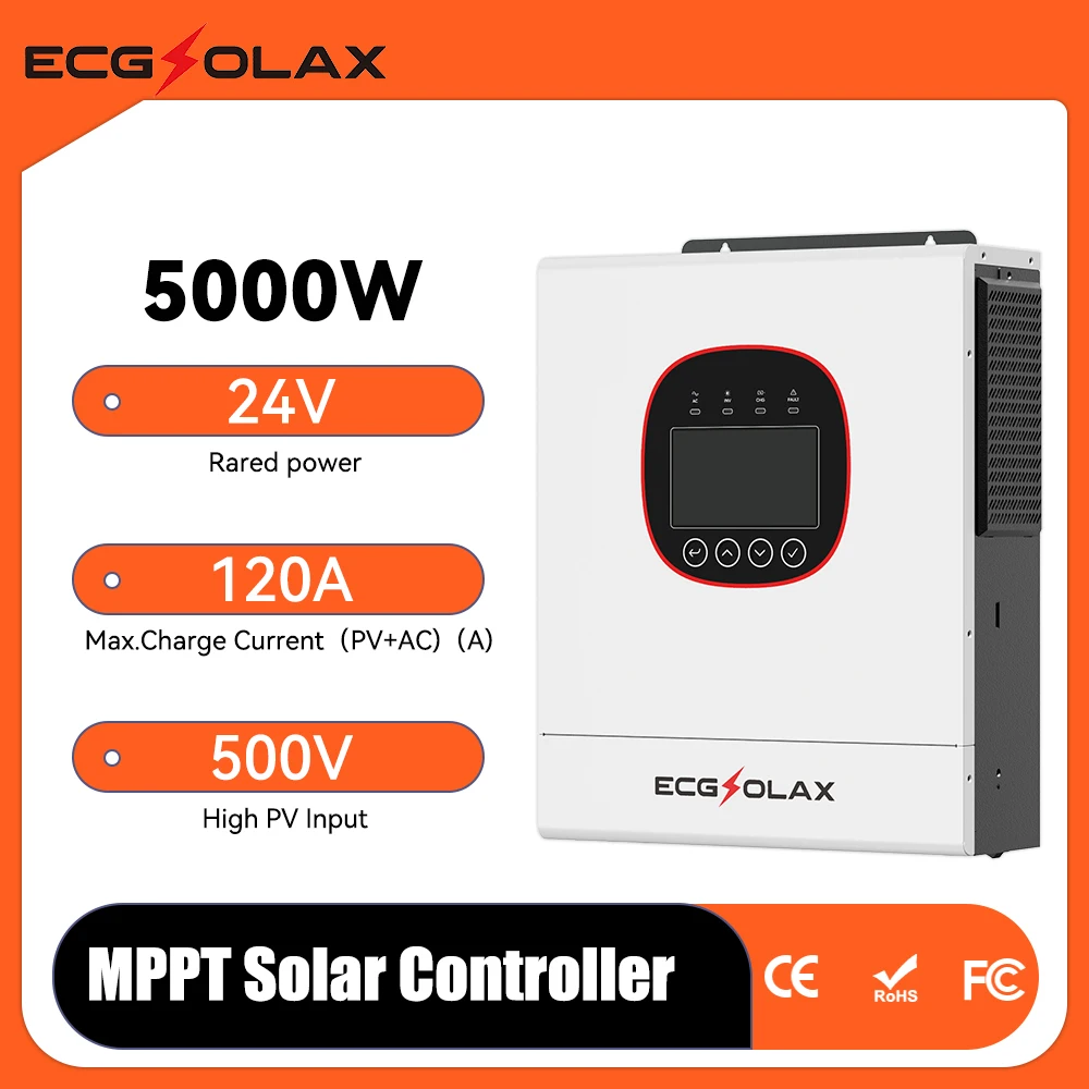 

ECGSOLAX 5 кВт гибридный солнечный инвертор чистой синусоиды 24 В 48 В 230 В автономный инвертор 160A 120A Mppt солнечный контроллер с WIFI