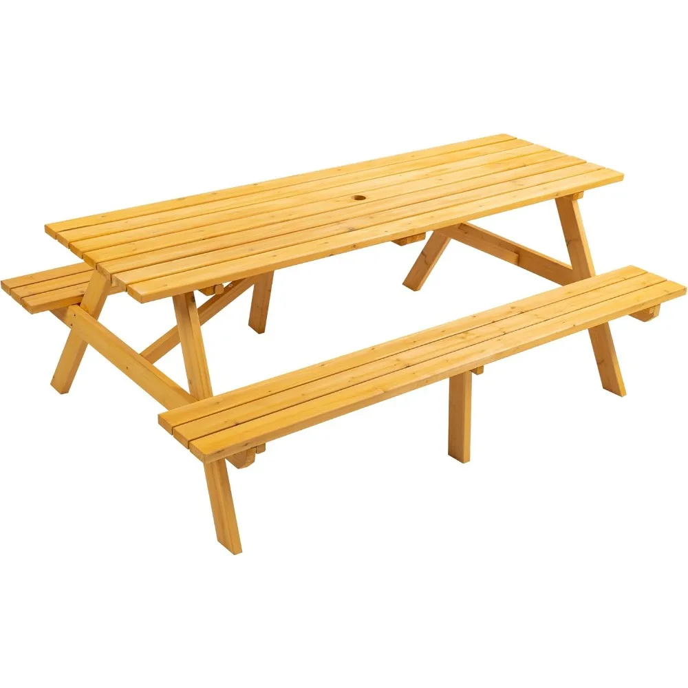 

Outdoor Wooden Picnic Table with Benches Camping Dining Table for Garden Patio Backyard,Natural Color (Natural, Rectangle)