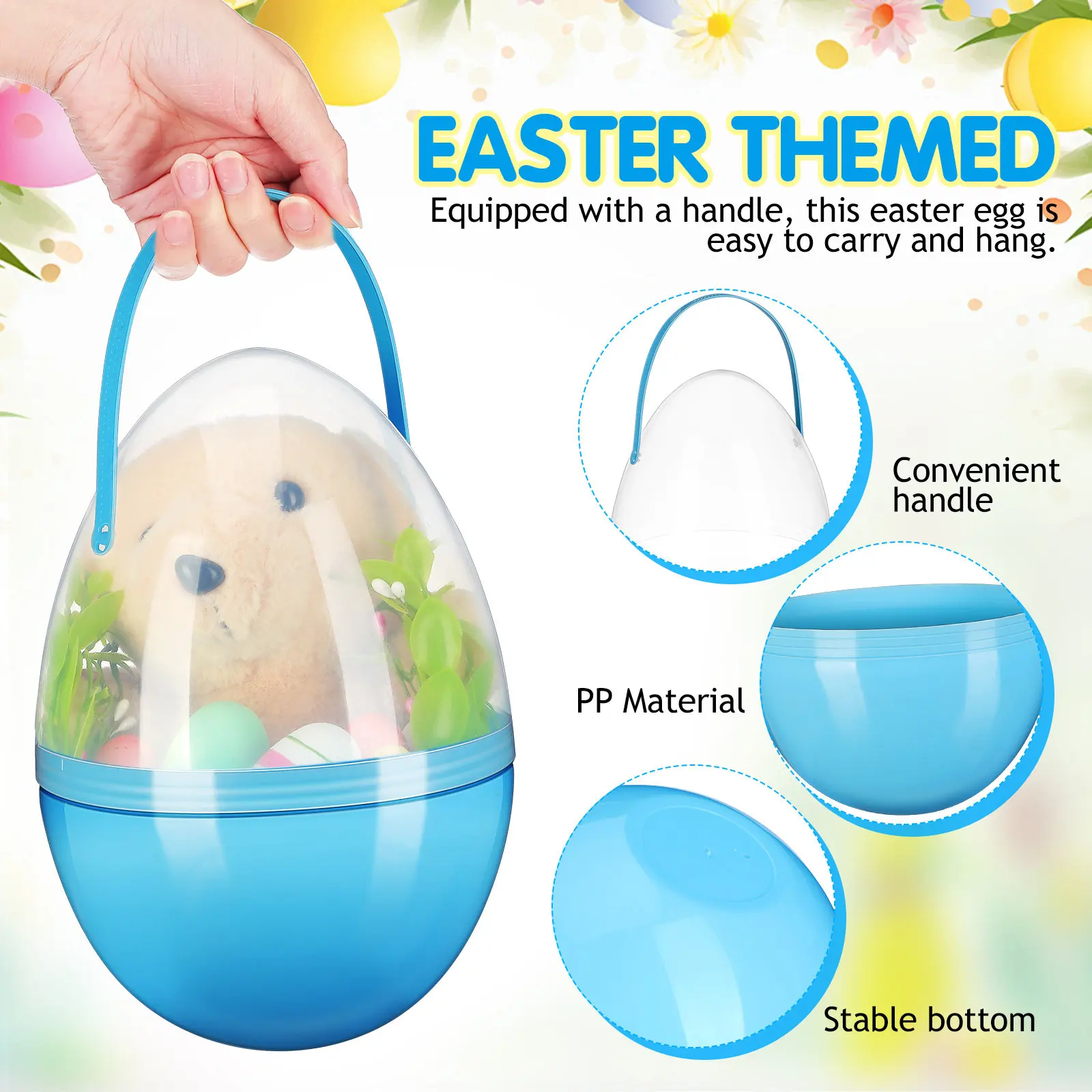 

Easter Egg Baskets with Handle for Kids Easter Hunt Holiday Decoration Plastic Easter Egg Containers Easter Party Decorations