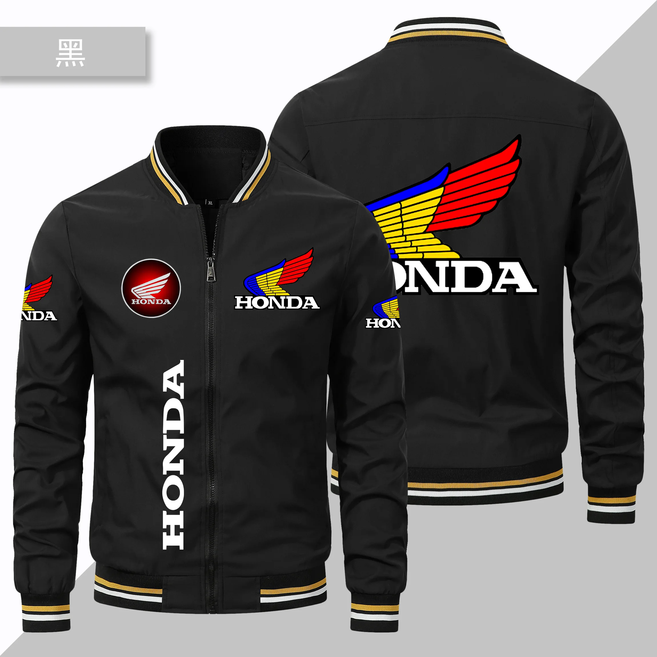 Motorcycle Jacket Honda 2025 New Honda Car Wing HRC Logo Printed Men's Round Neck Jacket Oversized Windproof Motorcycle Jacket