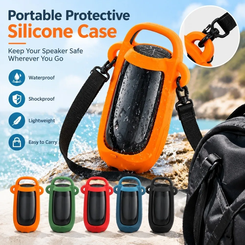 Shockproof Speaker Protective Case Shoulder Strap Silicone Speaker Carrying Sleeve Anti Scratch Soft for JBL PULSE 6