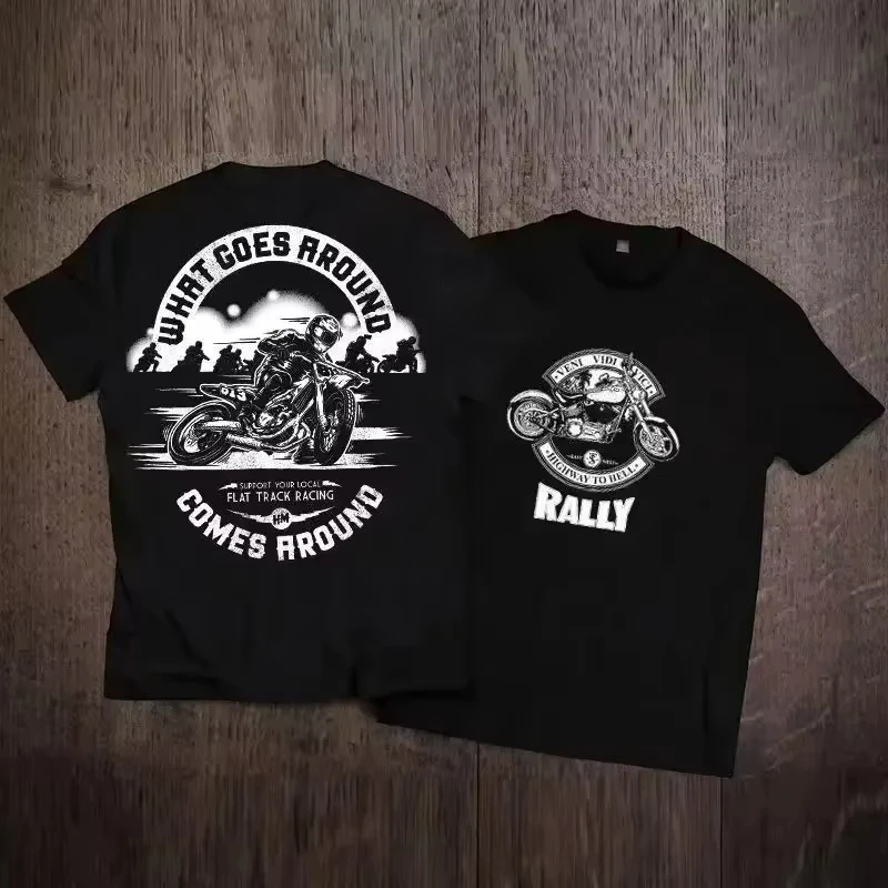 

Motorcycle Men's Letter Printed Loose Short-Sleeved T-Shirt Hip-Hop Street Style Large Size Top Sporty and ComfortableT-shirt