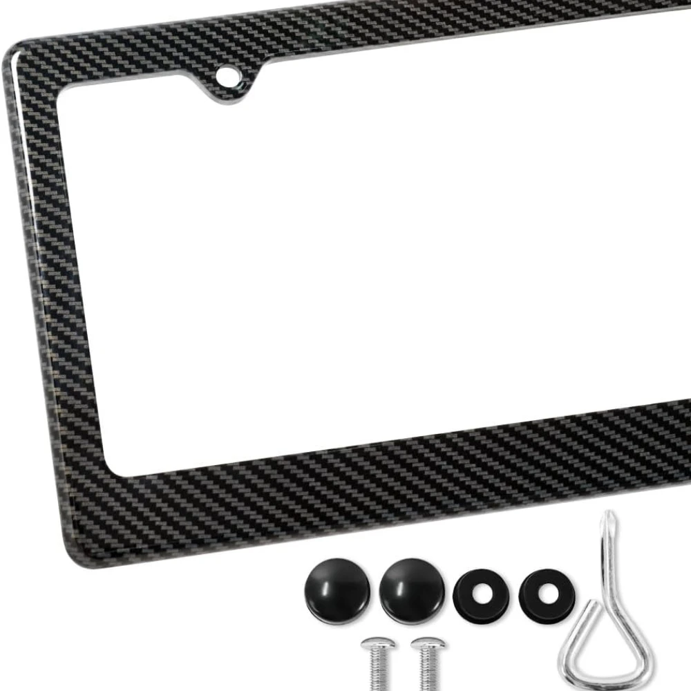 

Hydro Dip Carbon Fiber License Plate Frame 2 Holes 2 Pack Heavy Duty ABS Anti-Theft Screws Caps US Standard Car Tag Holder Cover