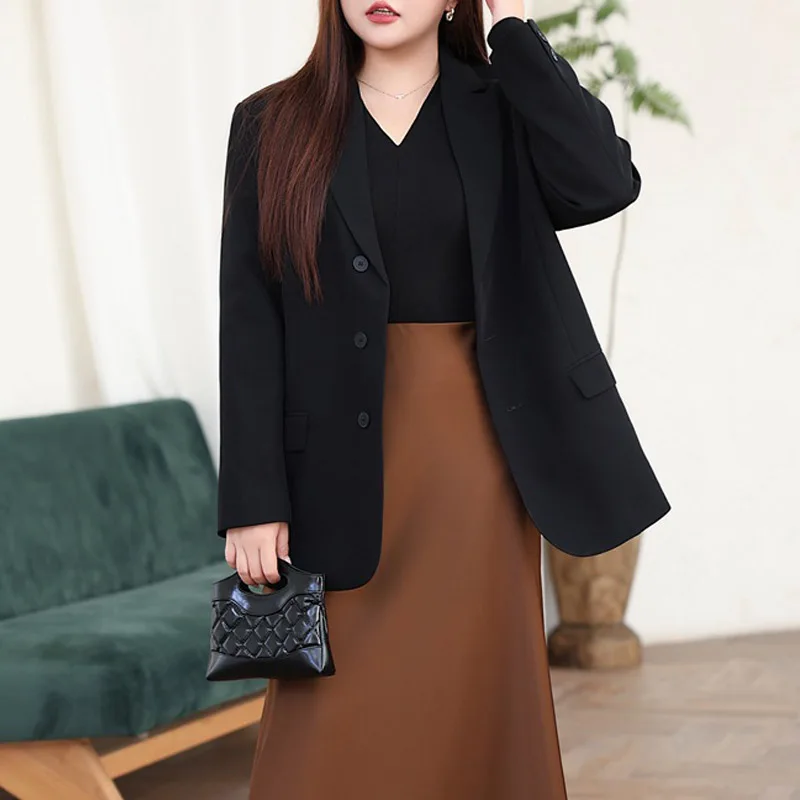 Casual Single-Breasted Blazer for Women, Loose Long Suit Jacket, Office Lady, Good Quality, Plus Size, Autumn, 2024