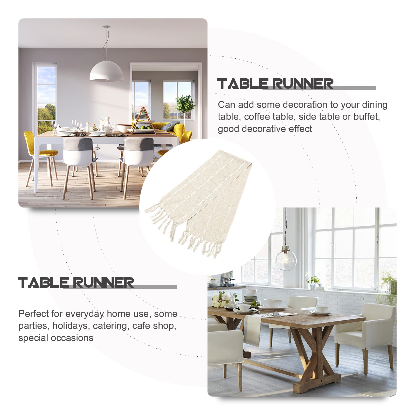

Table Runner Cotton Linen Tassel Decorative Dining Buffet Home Party Decoration