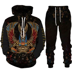 Novelty 3D Print Ancient Horus Egyptian God Eye of Egypt Pharaoh AnubisMen's Hoodie+Pants Streetwear Jogging Set