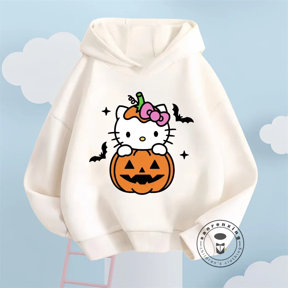 Chic and Cozy Hello Kitty Cartoon Sweatshirts for Children Fans Solid Colors Elastic Waist for Autumn Winter Comfort by Sanrio