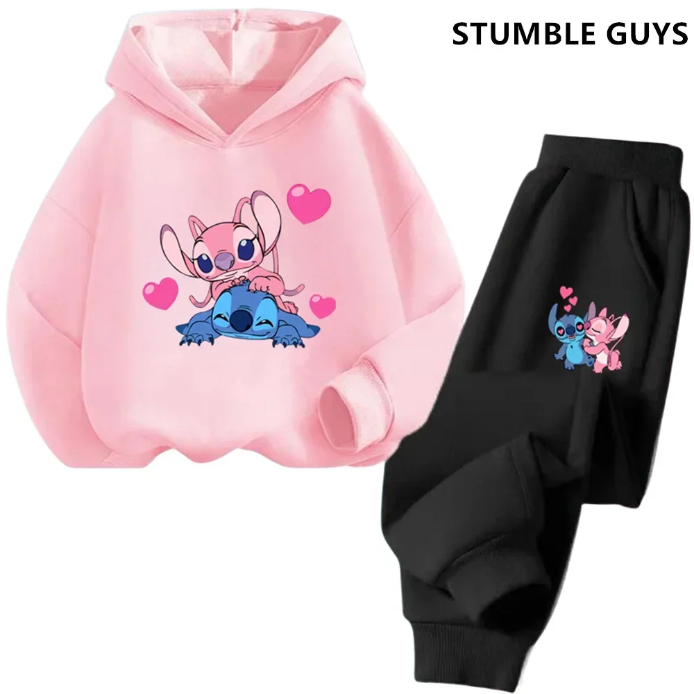 Brand Clothes Kawaii Stitch Hoodie Set Sweatshirts Later Hoodie Sonic Long Sleeve Pullover Boy Girl Tracksuit Set