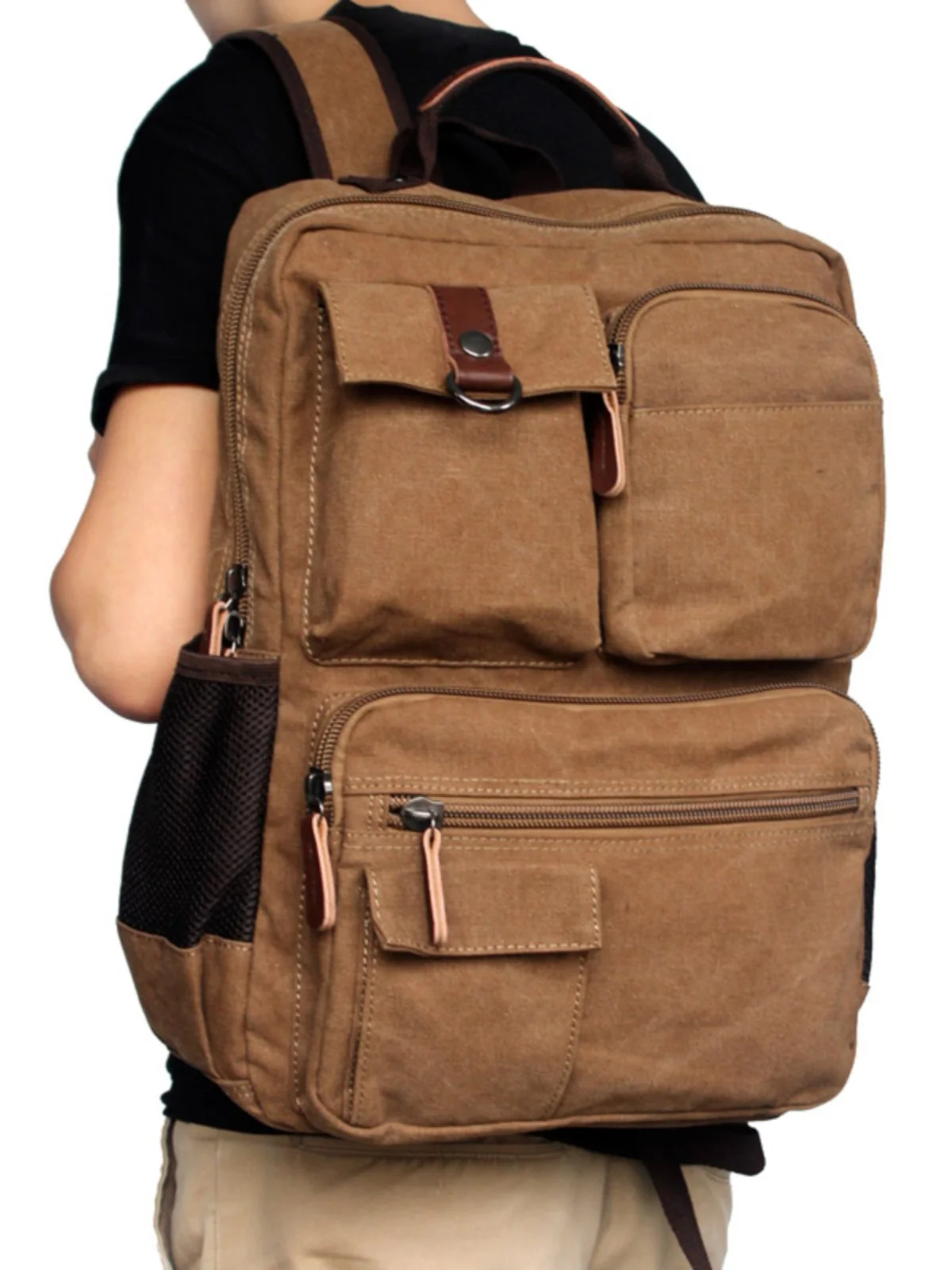 

Retro Canvas Workwear Backpack for Men Traveling School Bag Fashionable Versatile Double Shoulder Bag Trendy Youth Backpack