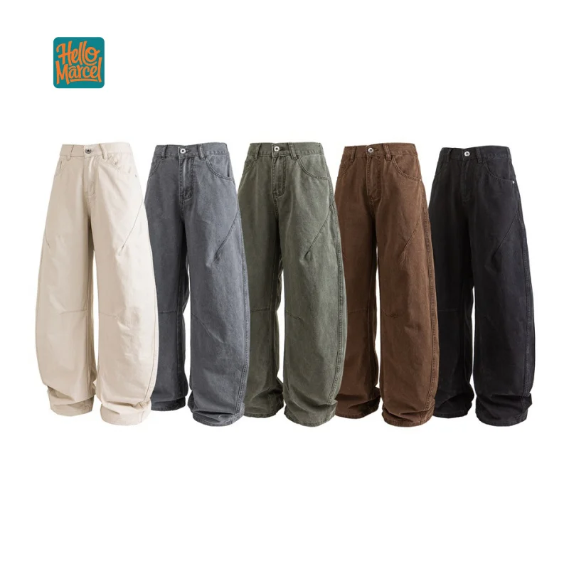

HELLOMARCEL EU US Size Luxury Brand Retro Washed Casual Workwear Pants Men's Loose Cotton Casual Trousers