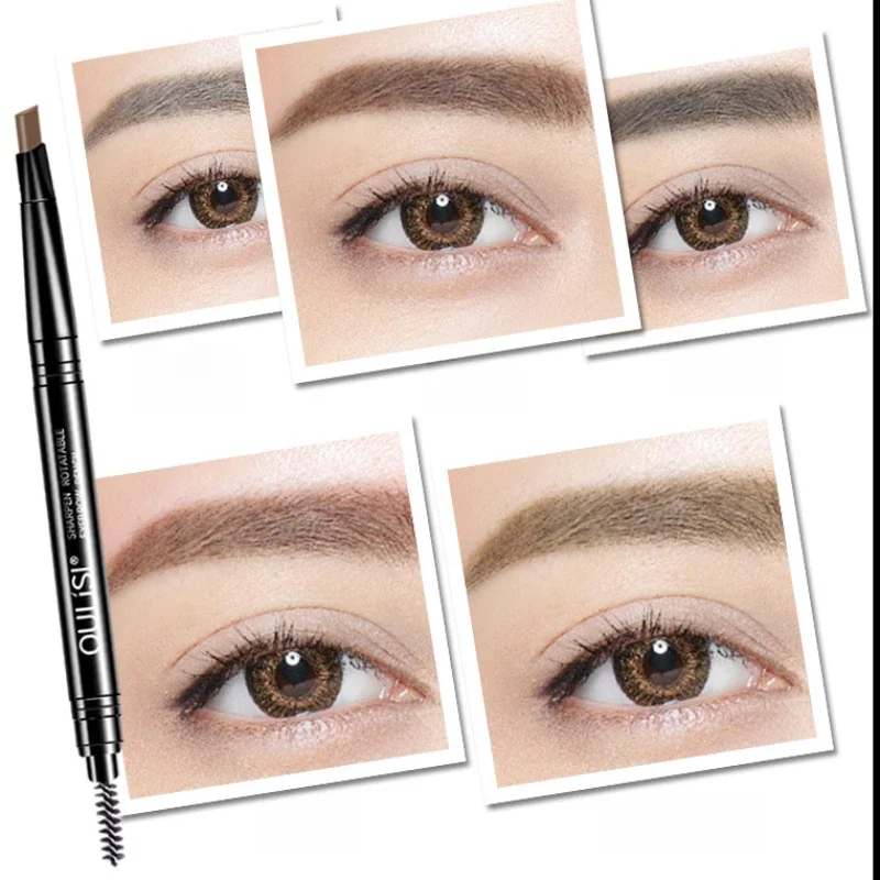 ใหม่ล่าสุด Double Ended ดินสอเขียนคิ้วกันน้ํา Make Up Long Lasting No Blooming หมุนได้สามเหลี่ยม Eye Brow Tattoo ปากกาแต่งหน้า