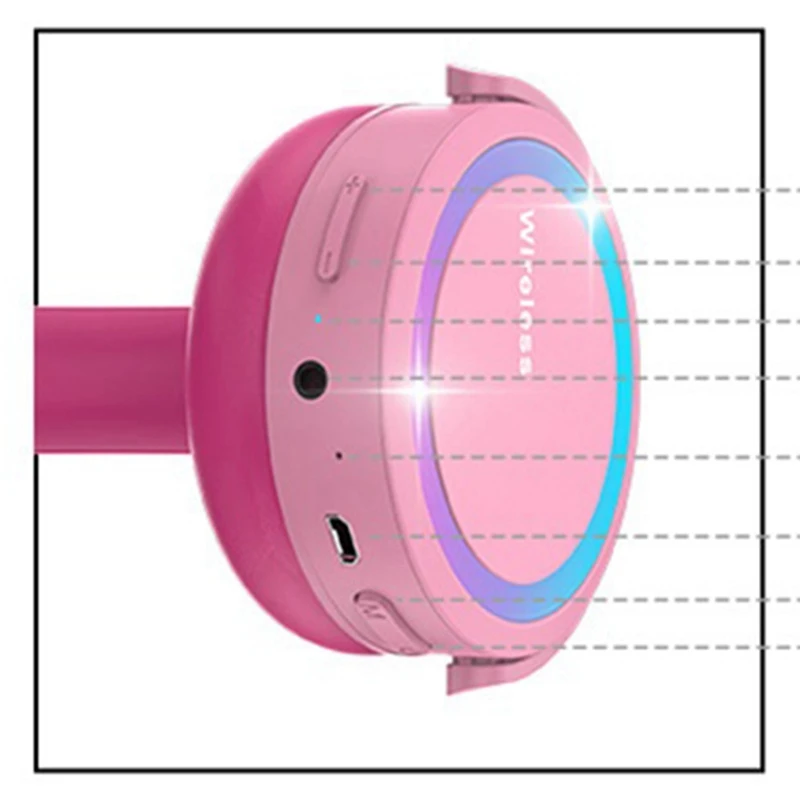 귀 헤드폰, LED 조명, 컴퓨터 헤드폰, 헤드셋, 블루투스 5.0 헤드폰, 지지대 TF 카드