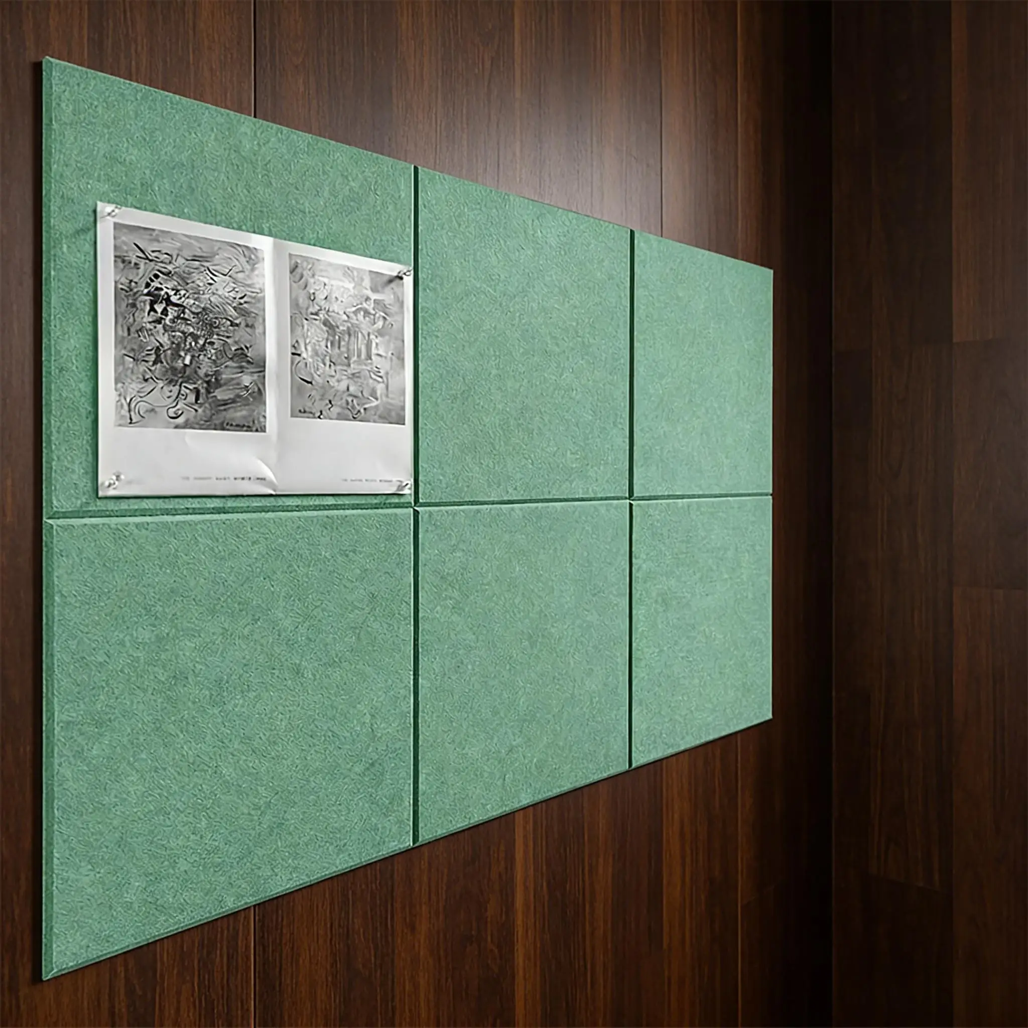 6PCS Black Large Felt Wall Tiles Cork Bulletin Pin Photos Display Boards for Home Office Studio Decoration Wall Decor Ceiling Living Room 24*24cm Self-adhesive Soundproof Acoustic Wall Panels