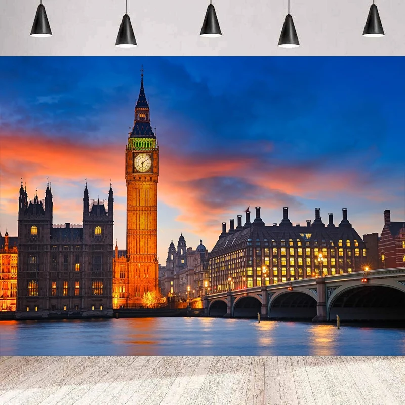 Big Ben Photography Backdrop England London Clock Tower Elizabeth Tower Parliament House Westminster Bridge Landmark Background