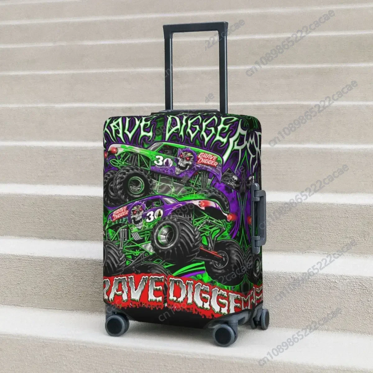 

Monster Jam Truck Suitcase Cover Grave Digger Holiday Travel Fun Xmas Gift Luggage Case Protection