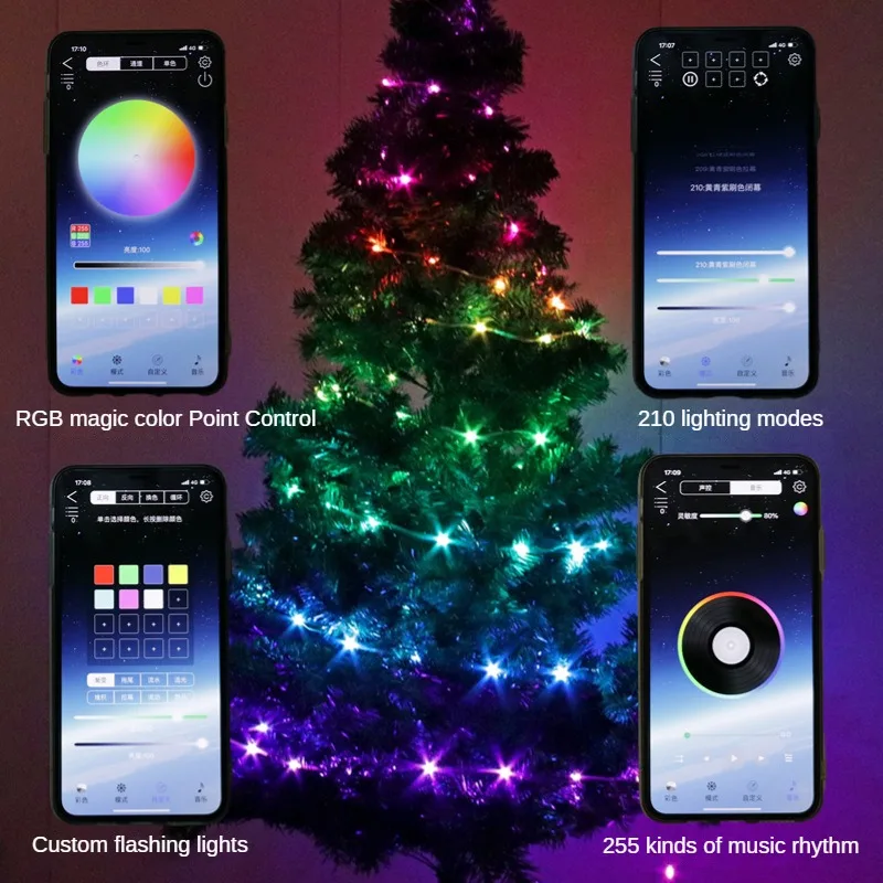 colorful string lights, voice-activated string lights Bluetooth APP intelligent point control RGB atmosphere decorative lights