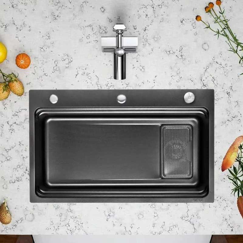 Modern Rectangle Handmade Single Slot Countertop Kitchen Sink Black Surface