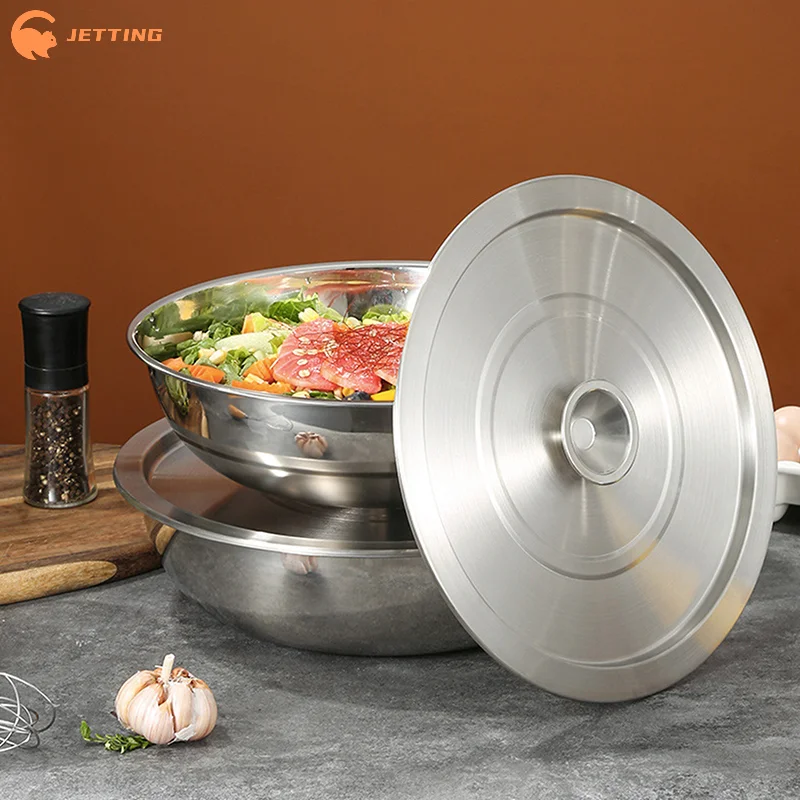 Stainless Steel Cookware Lid Reusable Cooking Pot Cover Frying Pan Lid Universal Flat Pan Cover For Bowls Basins , 20/22/24cm