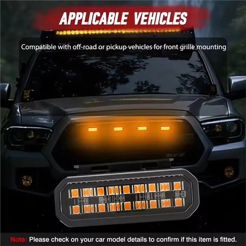ABTC-For 12V Pickup Truck& Off-Road Vehicle Compatible 18-LED Grille Marker Light Kit- Smoked Lens Amber, 1 Set 4-Way Splitter