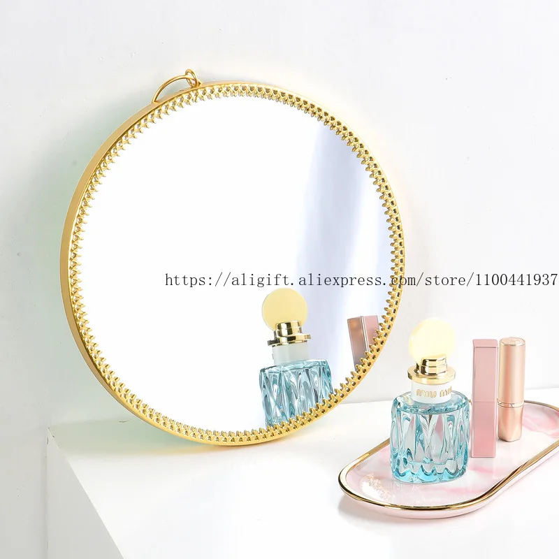 Modern Nordic Style Metal Bathroom Mirror Wall-Mounted Vanity Mirror for Bathroom Decoration Dressing Mirror Geometric Round